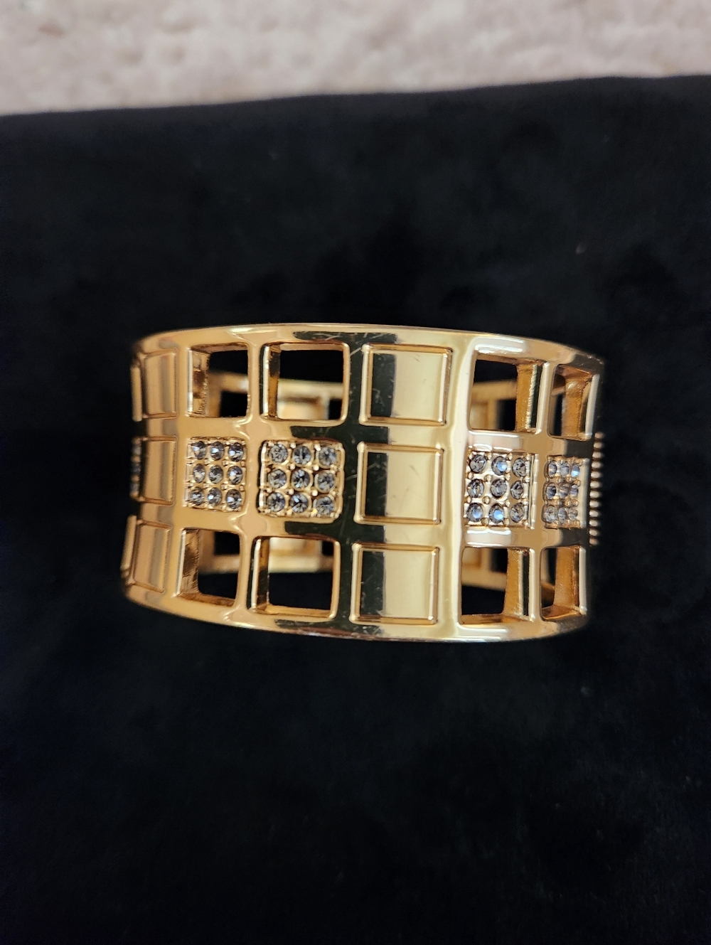 Gold Grid Cutout Wide Cuff Bracelet